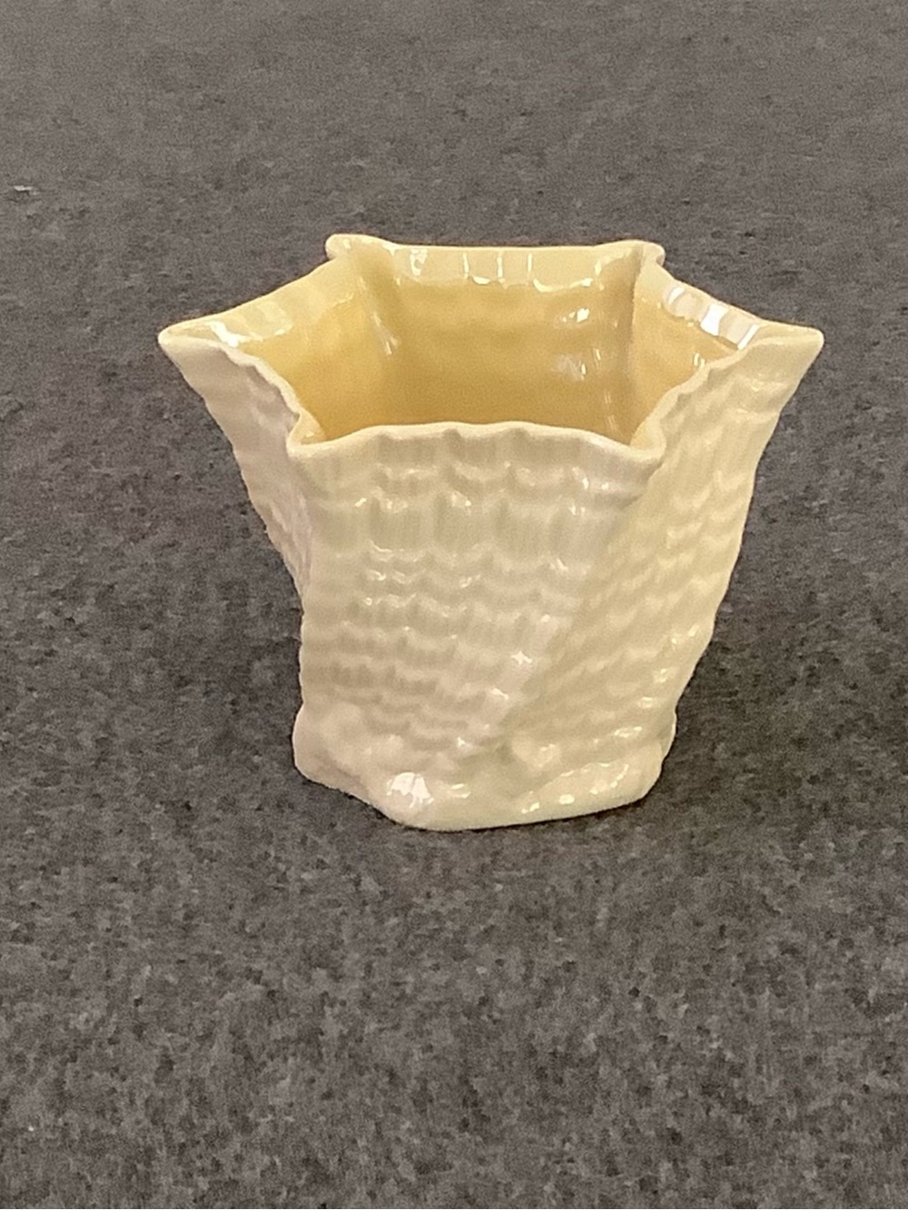 Belleek Limpet Yellow Hexagonal Flower Pot